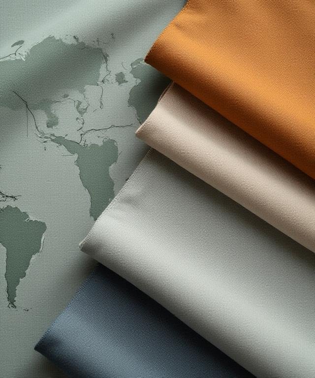 Global textile procurement map and fabric swatches